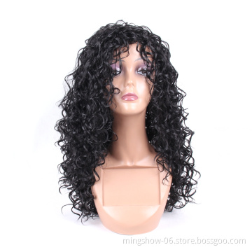 Cheapest Long Hight Temperature Fiber Curly Synthetic Wigs With Bangs